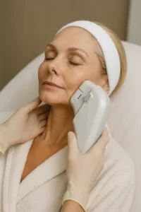 Woman receiving HIFU non surgical facelift treatment Congleton