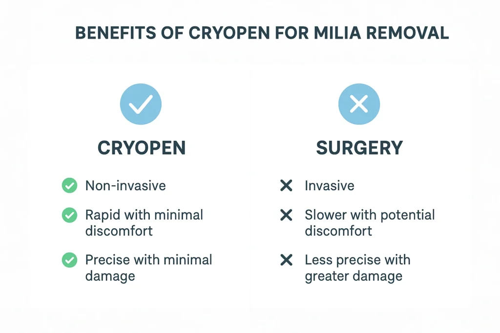 Benefits of cryopen for milia removal Congleton compared to surgical treatments.