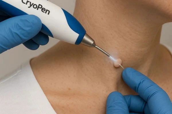 Person receiving Cryotherapy skin tag removal Congleton