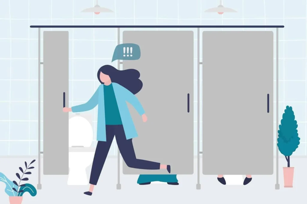 graphic of Urine incontinence Congleton woman running to the toilet.